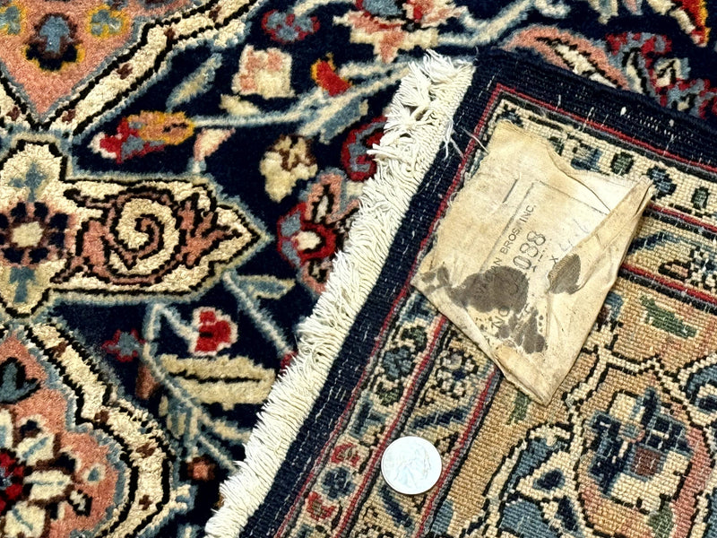 Persian Qum Rug 5x7 in Navy Light Blue and Ivory, Wool wilh Silk Highlights, 225 KPSI by Jewel Rugs