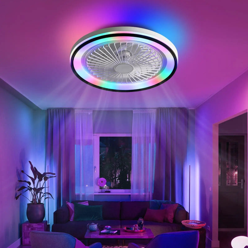 RGB Dimmable LED Bladeless Ceiling Fan with Remote Control, Flush Mount - White by HouseOfZazla