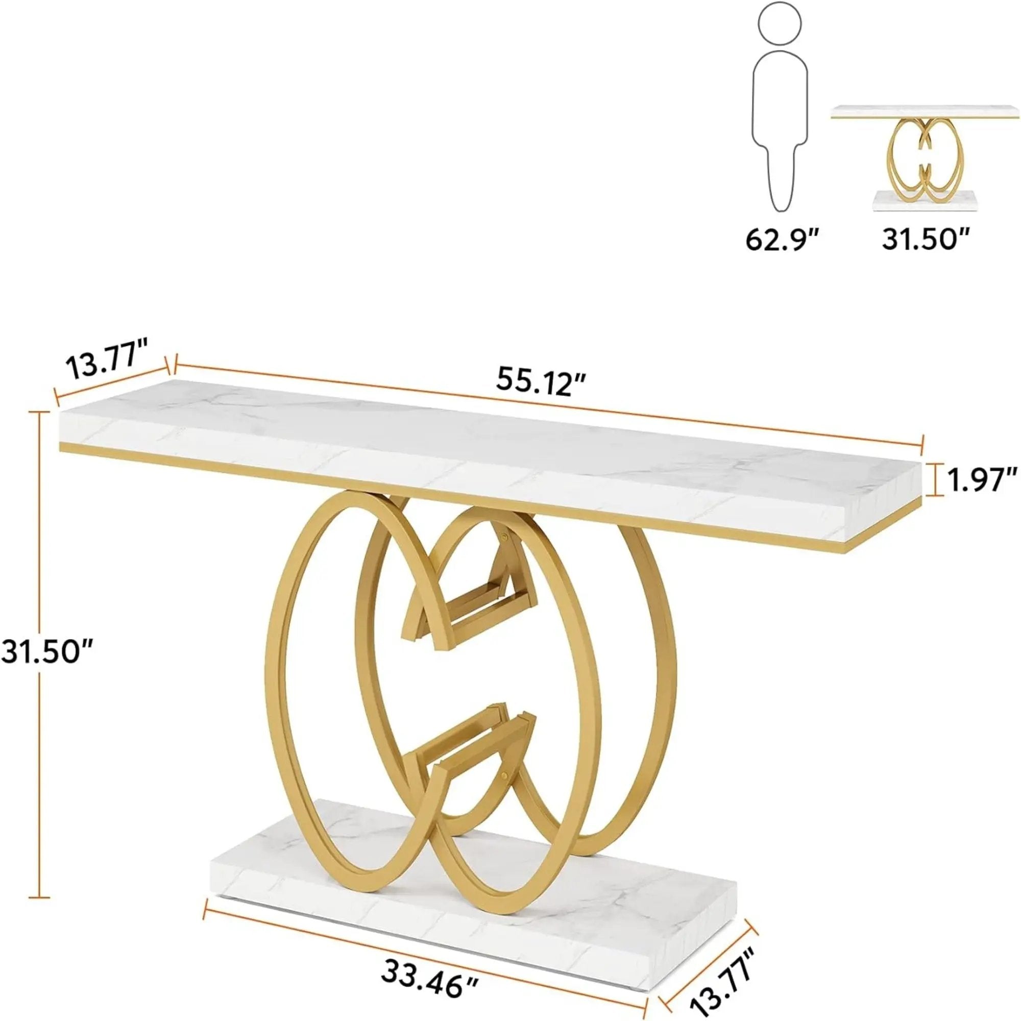 Console Table, Geometric Entryway Table For Living Hallway - White / Gold by HouseOfZazla