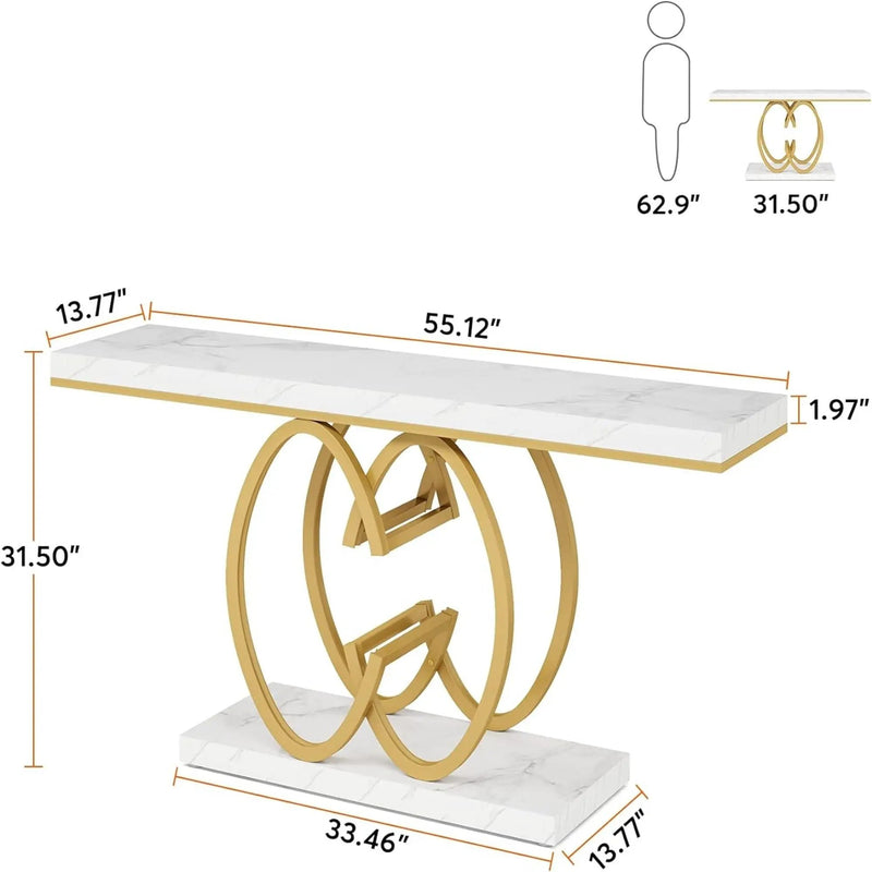 Console Table, Geometric Entryway Table For Living Hallway - White / Gold by HouseOfZazla