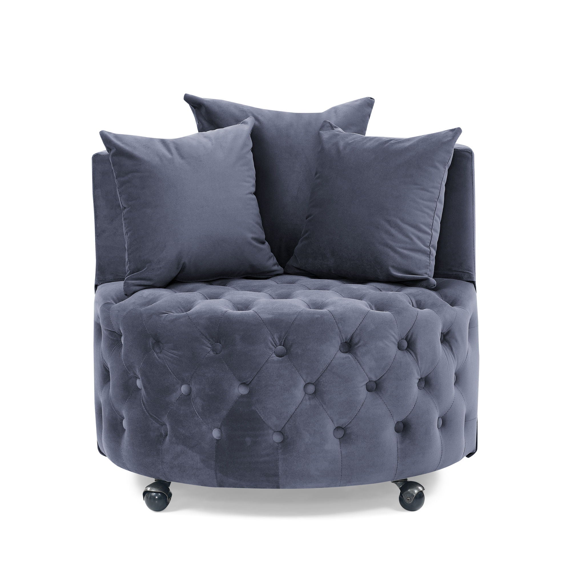 Modern Upholstered Swivel Chair With Button Tufted Design And Movable Wheels by HouseOfZazla