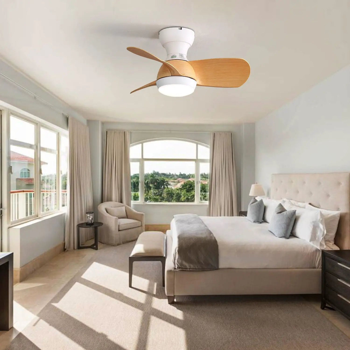 23" Bedroom Ceiling Fan With 3 Color Dimmable 3 ABS Blades Remote Control Dc Motor With 18W Led Light by Unique Piece Furniture