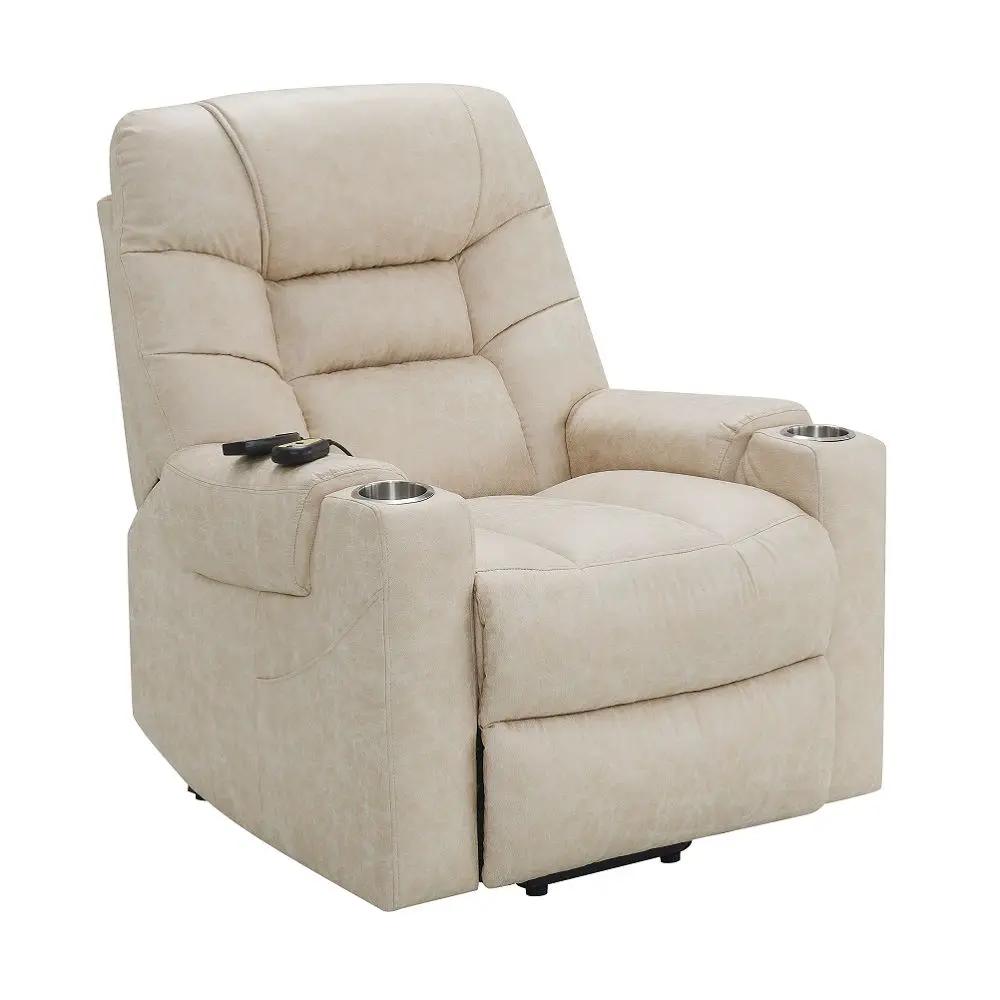 Nairi - Power Recliner With Lift & Heating & Massage - Ivory Leather Aire by Unique Piece Furniture