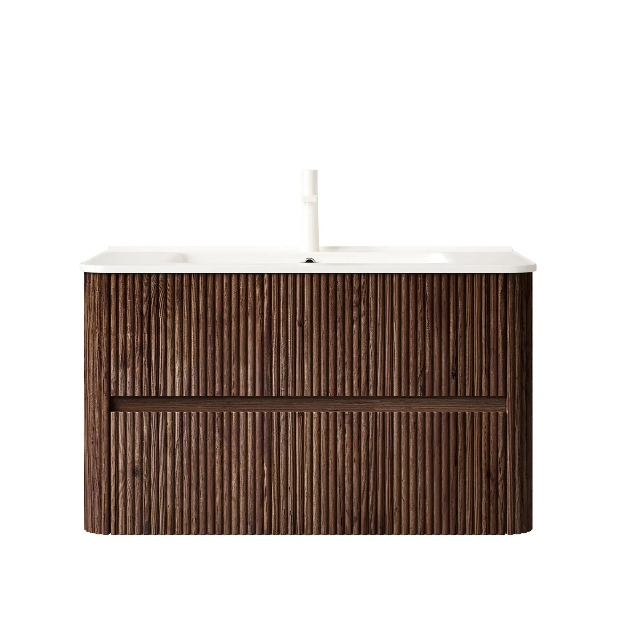 Noor 36" Bathroom Vanity with Sink, Wall-Mounted Floating Plywood Cabinet with 2 Drawers by HouseOfZazla