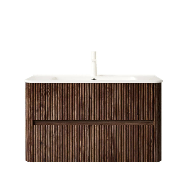 Noor 36" Bathroom Vanity with Sink, Wall-Mounted Floating Plywood Cabinet with 2 Drawers by HouseOfZazla
