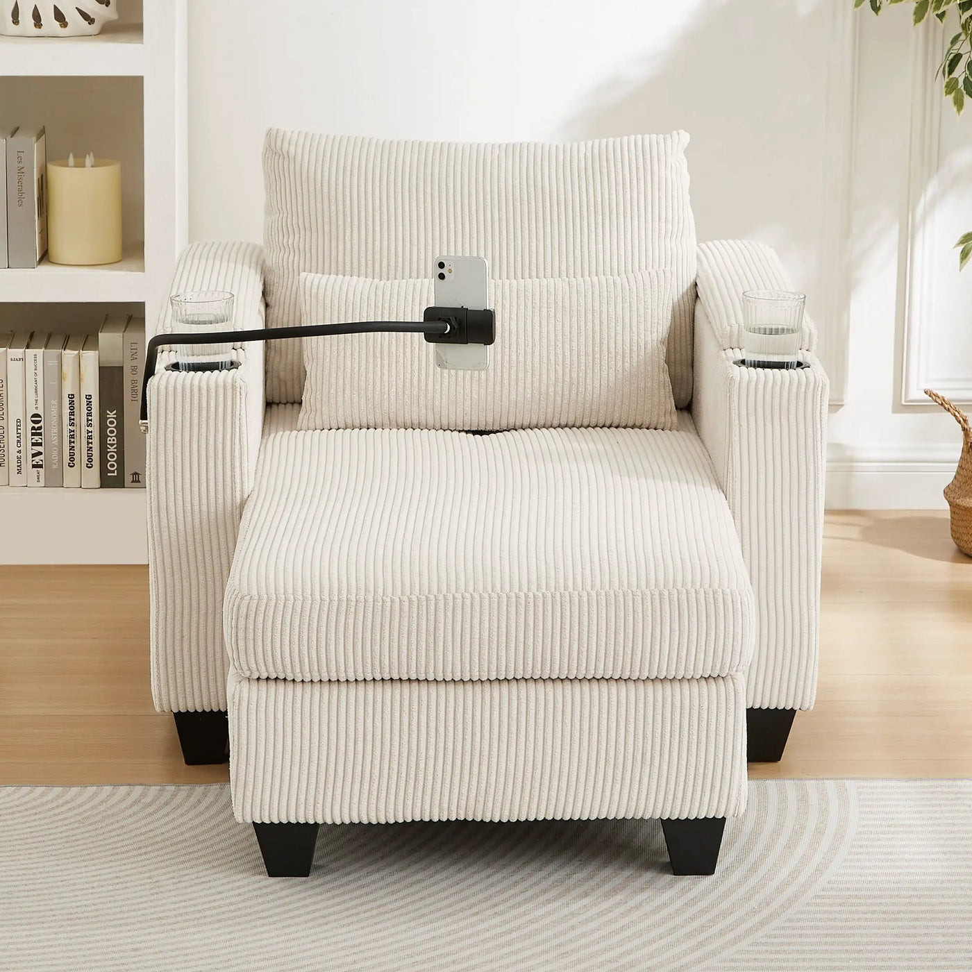 Convertible Chaise Lounge Sofa Chair With USB Ports, Cup Holders, Phone Holder And Storage by Unique Piece Furniture