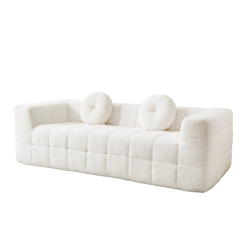 Boneless 3 Seater Sofa With Circular Throw Pillows - Beige by HouseOfZazla