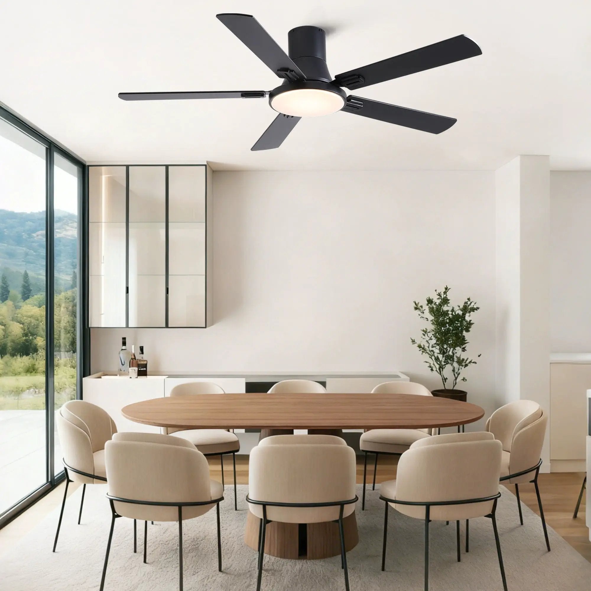 Flush Mount Ceiling Fans With LED Light And Remote Control, 5 Blades by Unique Piece Furniture