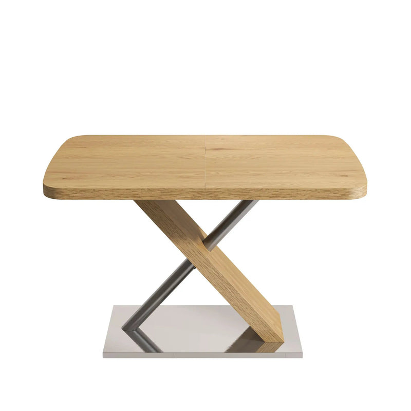 Retractable Square Dining Table, Seating 4 - 6 People, Cross Base With Stainless Steel Tubing, Expandable - Natural by Unique Piece Furniture