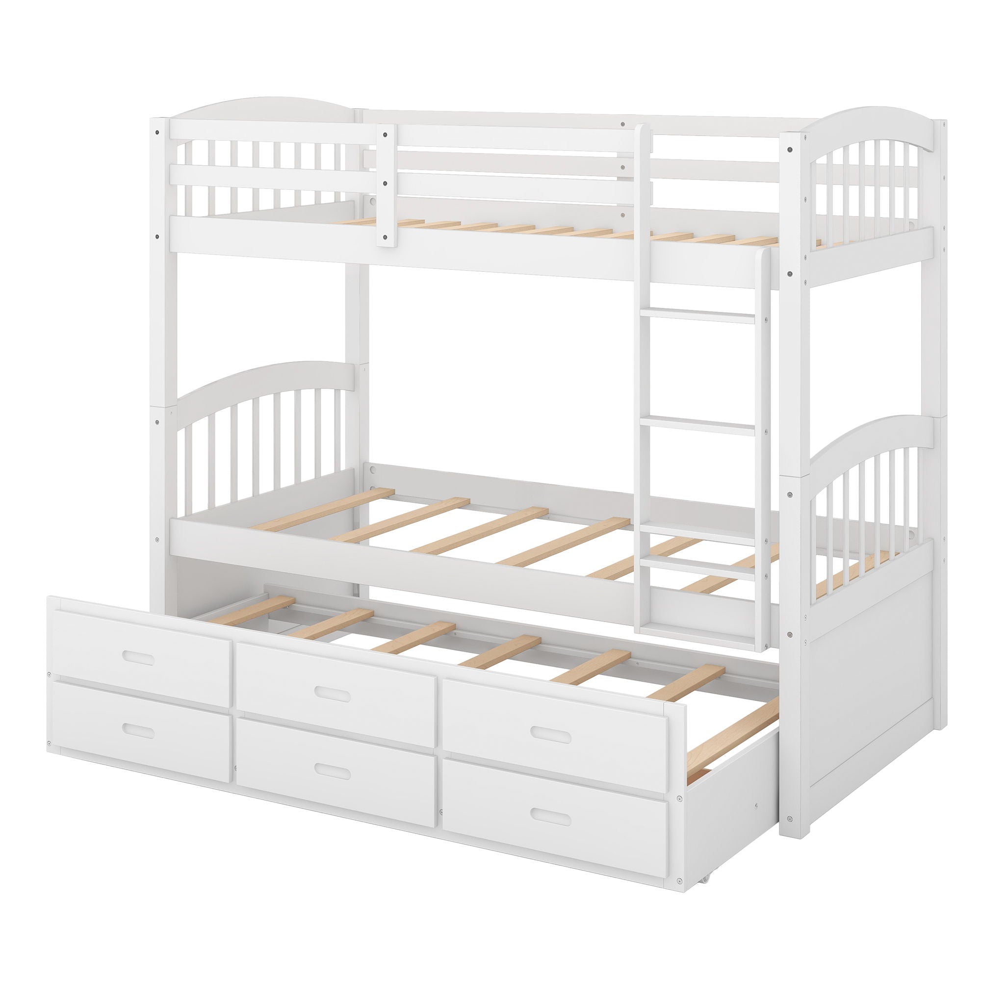 Bunk Bed With Trundle And Drawers, Arched Headboard And Footboard by HouseOfZazla