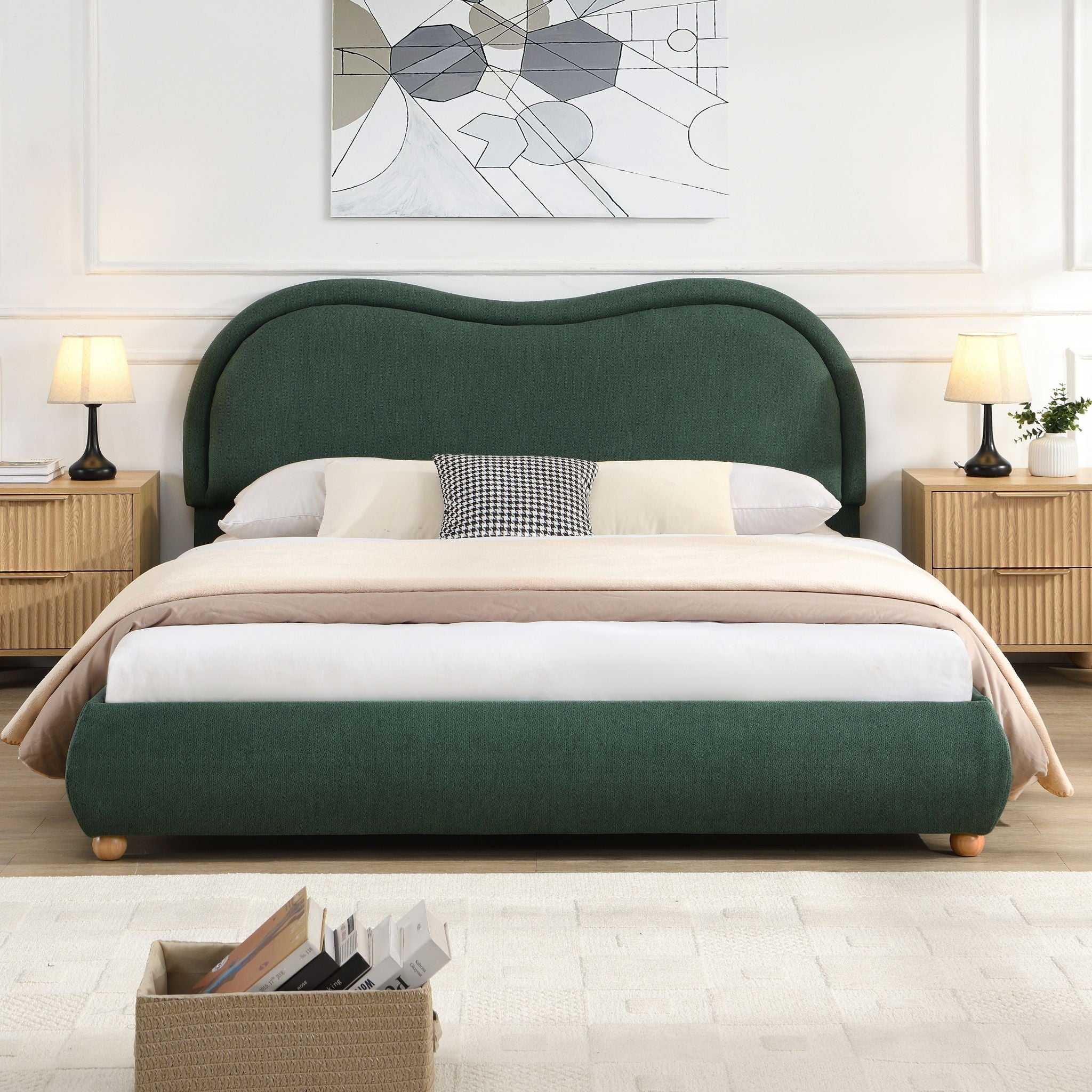 Upholstered Platform Bed Frame With Curved Headboard by HouseOfZazla