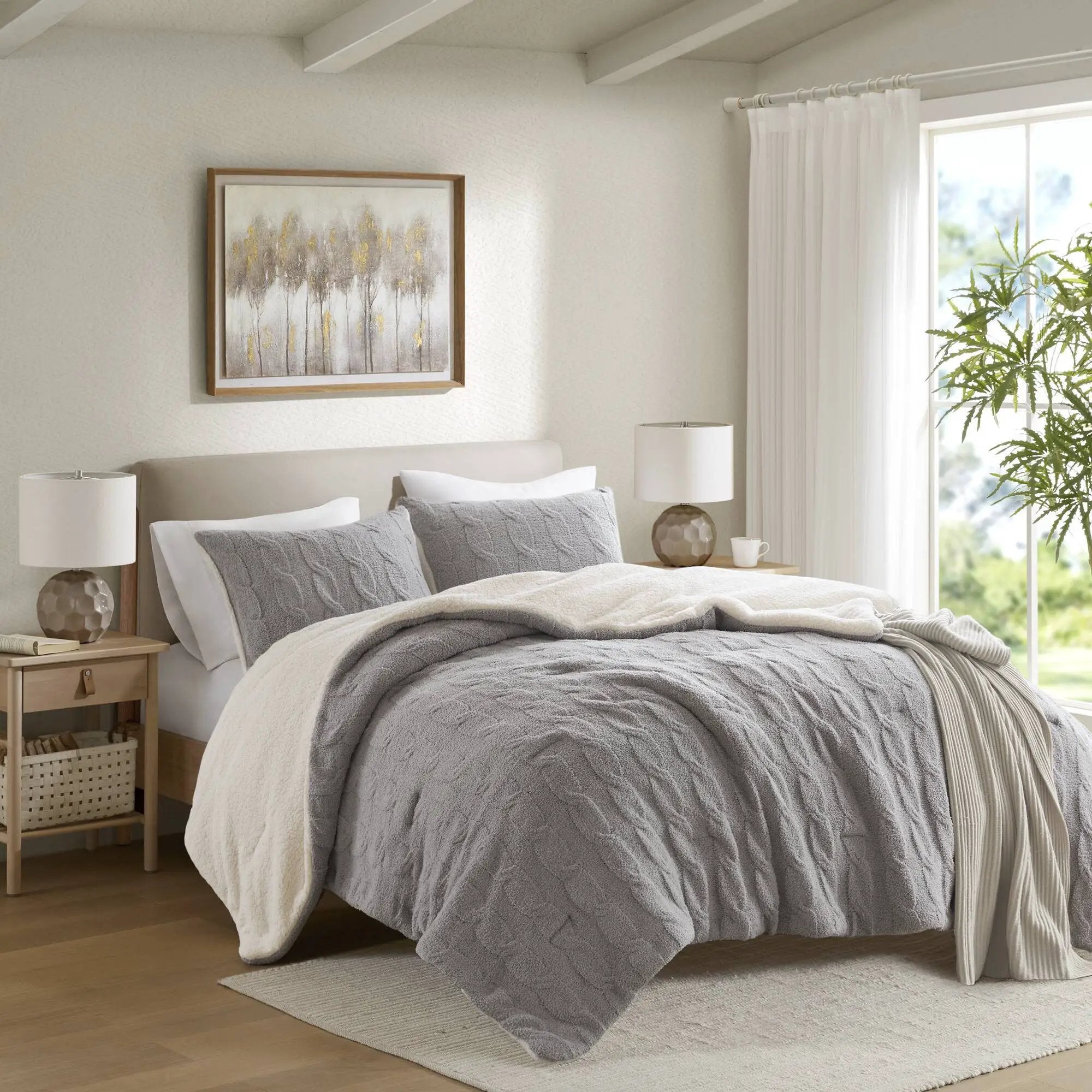3 Pieces Full/Queen Cable Knit Chenille Comforter Set Gray by HouseOfZazla