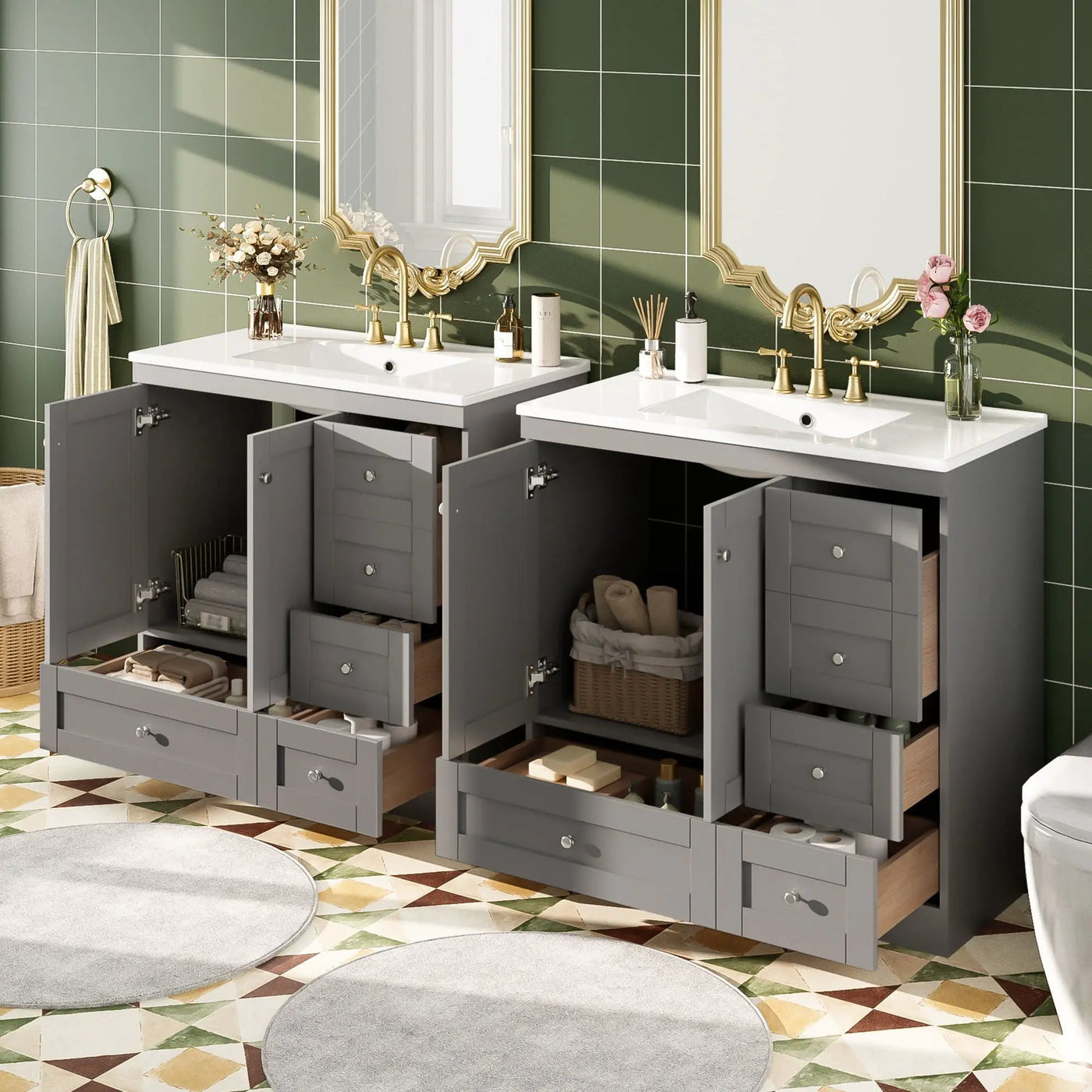 Shaker Free Standing Bathroom Vanity Cabinet & Sink, Soft Close Drawers, Soft Close Doors by Unique Piece Furniture