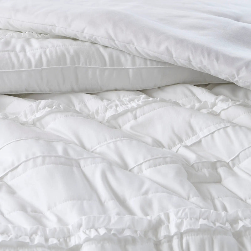 5 Piece Microfiber Ruffled Comforter Set White Queen by HouseOfZazla