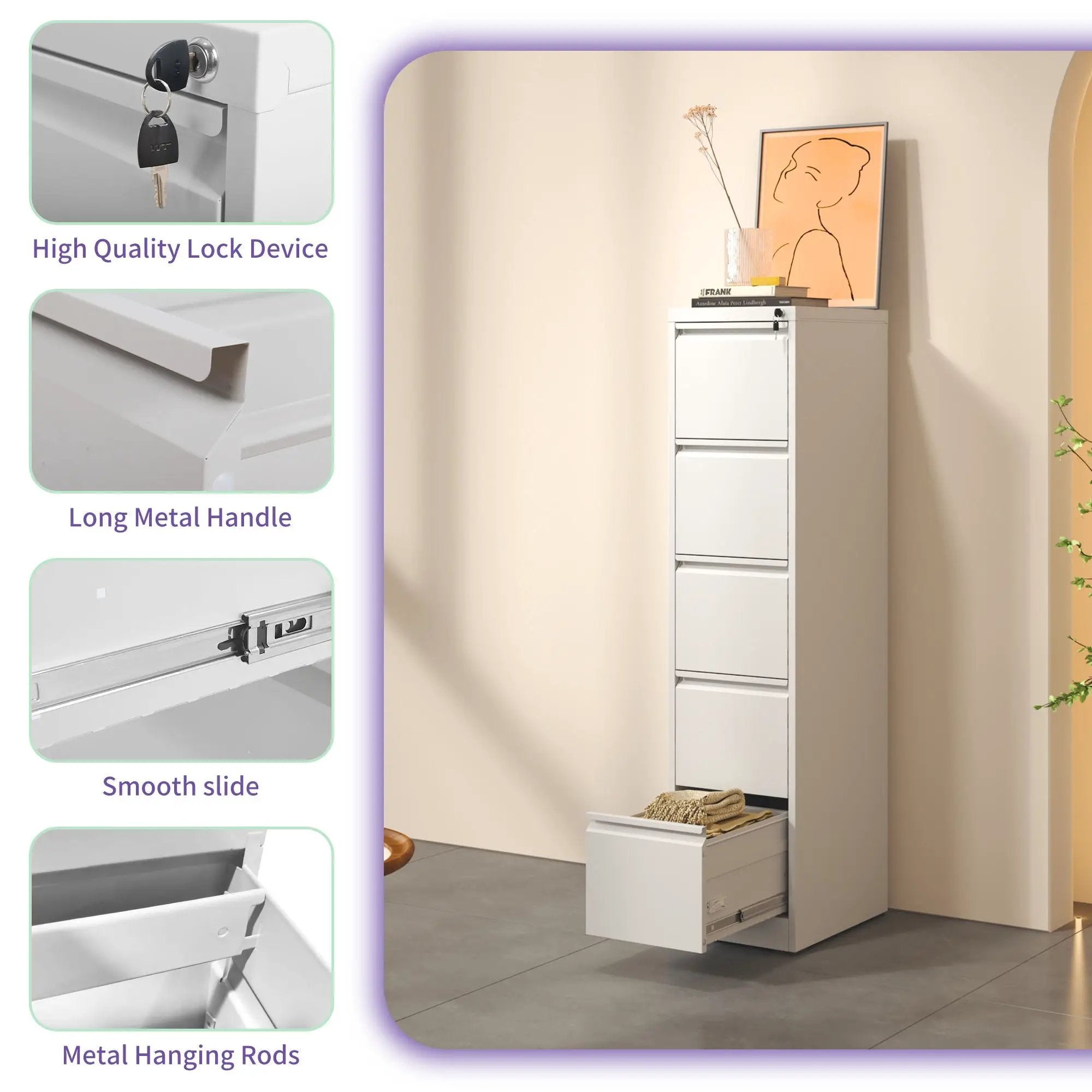 Steel Drawer Vertical File Cabinet With Lock For A4 Legal / Letter Size by Unique Piece Furniture