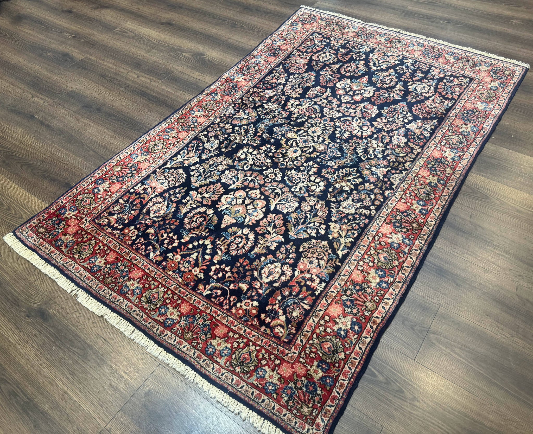 Navy Blue Persian Rug 4x6, Sarouk Mohajeran Carpet, Antique Persian Rug, Floral by Jewel Rugs