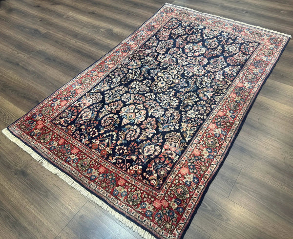 Navy Blue Persian Rug 4x6, Sarouk Mohajeran Carpet, Antique Persian Rug, Floral, photo 2 of 12