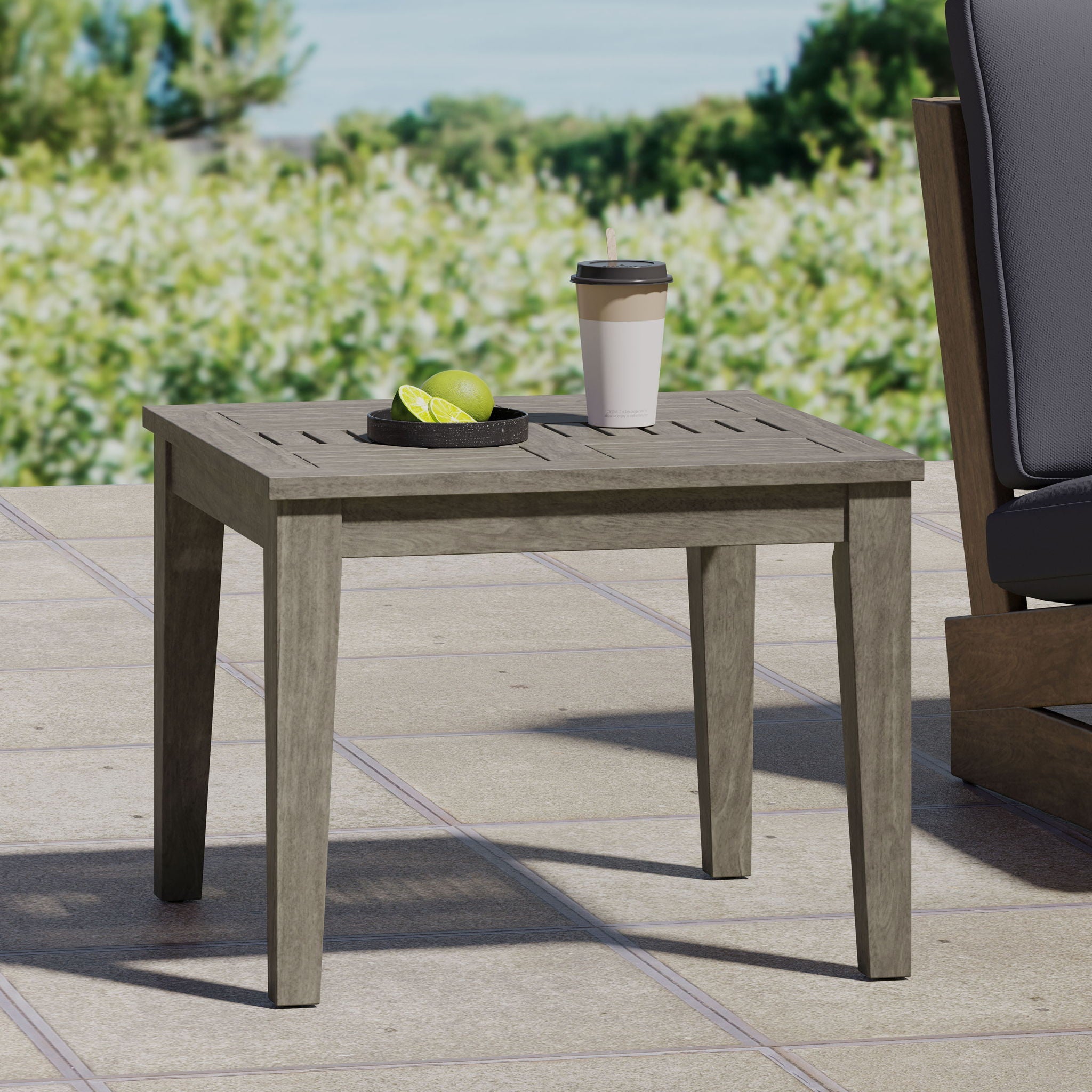 Dexterity Outdoor Square Side Table with Wood Frame - Gray by HouseOfZazla