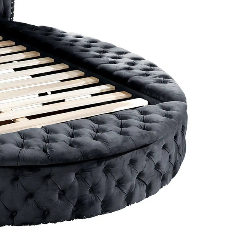 Hazel - Queen Size Tufted Storage Bed & Bluetooth Speakers, USB Port - Black by HouseOfZazla