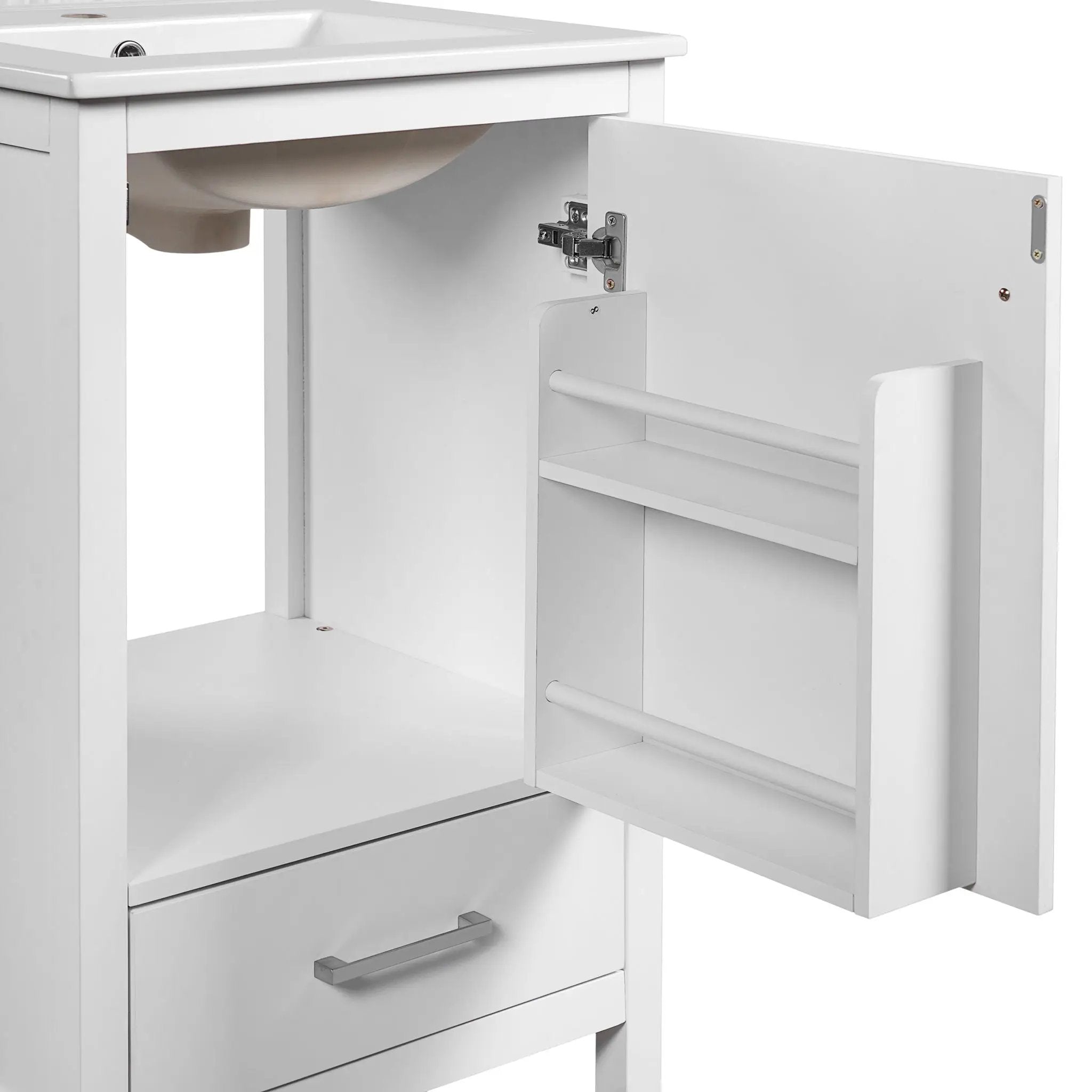 Bathroom Vanity With Ceramic Sink, Soft Close Drawers, Door Organizer, Divider Drawer, Adjustable Foot Pads by HouseOfZazla