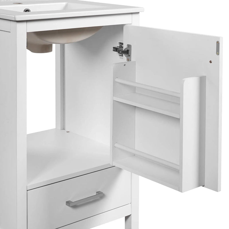 Bathroom Vanity With Ceramic Sink, Soft Close Drawers, Door Organizer, Divider Drawer, Adjustable Foot Pads by HouseOfZazla