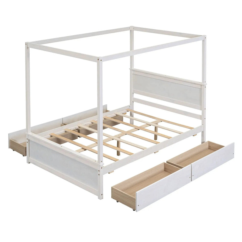 Canopy Platform Bed With Drawers, Support Slats, No Box Spring Needed by HouseOfZazla