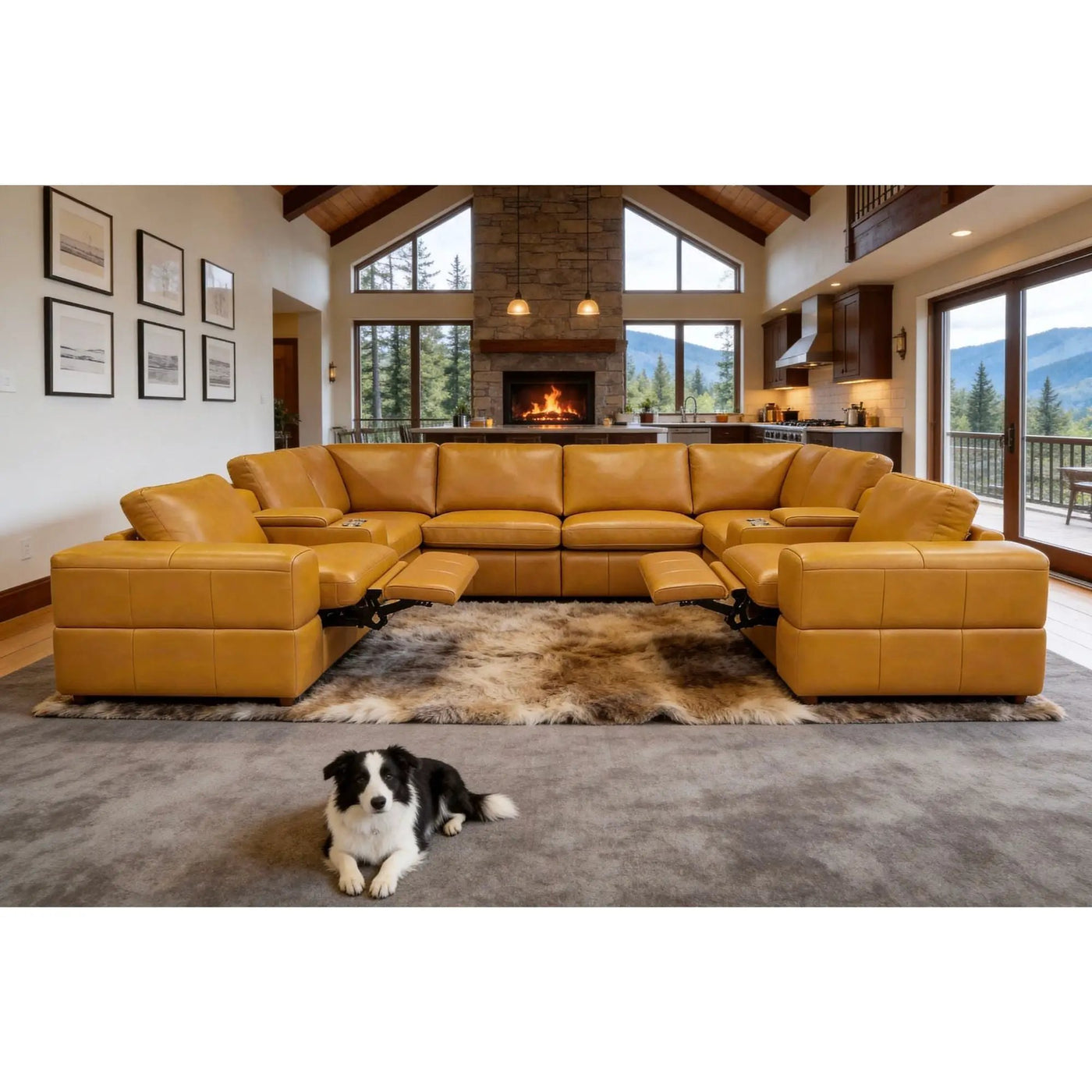 Upholstered Large Arms Sectional With Recliner Seats by Unique Piece Furniture