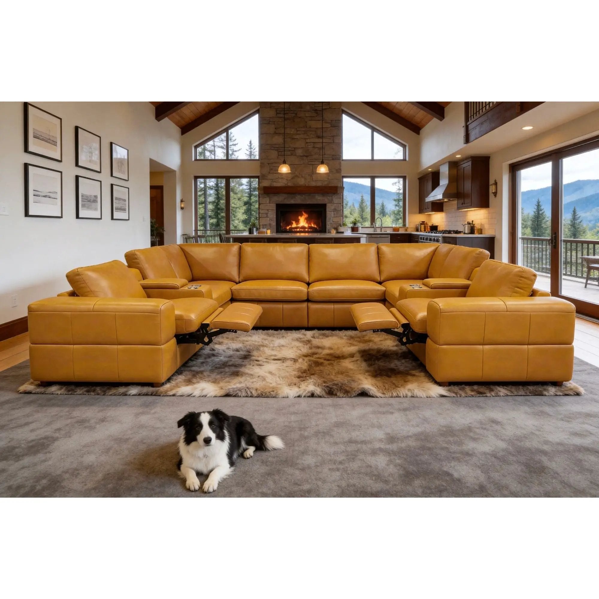 Upholstered Large Arms Sectional With Recliner Seats by Unique Piece Furniture