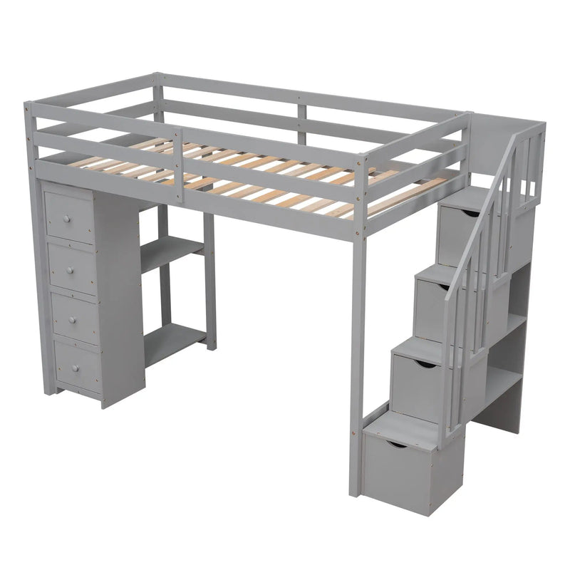 Loft Bed With Storage Drawers And Stairs With Shelves