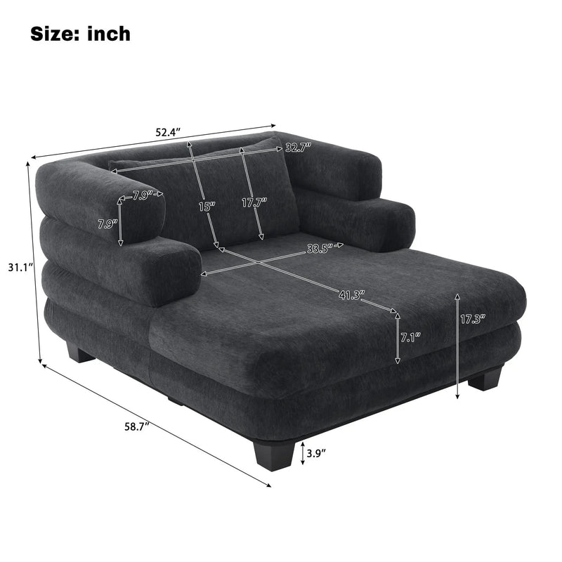 Oversized Chaise Lounge Sofa Bed with Deep Seat and Layered Armrests by HouseOfZazla