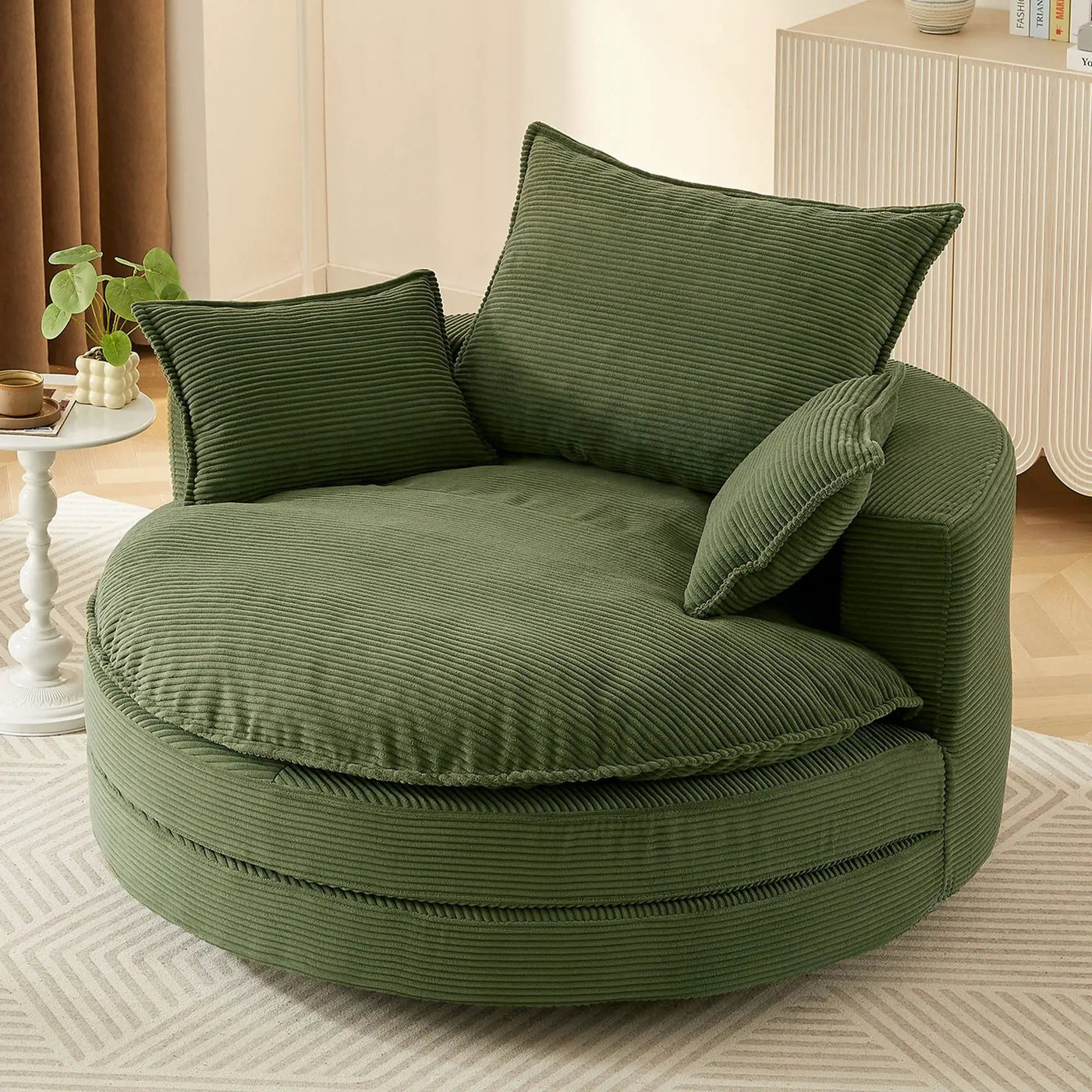 360° Swivel Accent Barrel Chair With Dual Layer Cushion And 3 Removable Pillows by HouseOfZazla