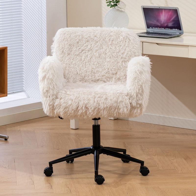 Swivel Chair With Adjustable Armrests And Wheels For Home Office - Beige by HouseOfZazla