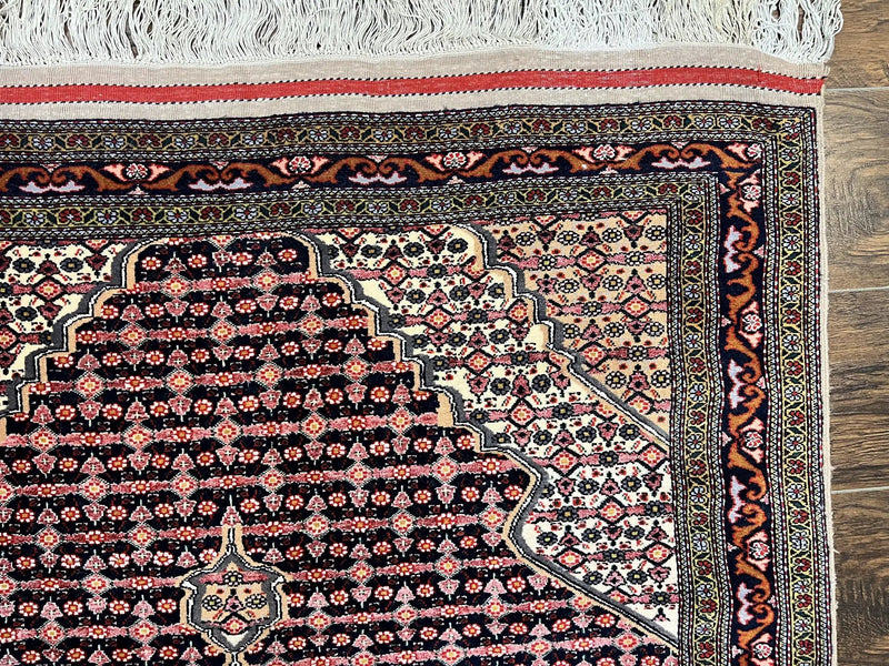 Afghan Rug 4x5, Wool with Silk Highlights, Very Fine Hand Knotted Vintage Oriental Carpet, Herati Pattern, Persian Rug, Bidjar Rug, 400 KPSI by Jewel Rugs