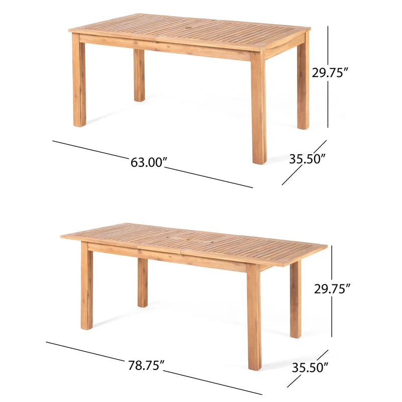 Outdoor 7 Pieces Rustic Patio Acacia Expandable Dining Set with Cushions by HouseOfZazla