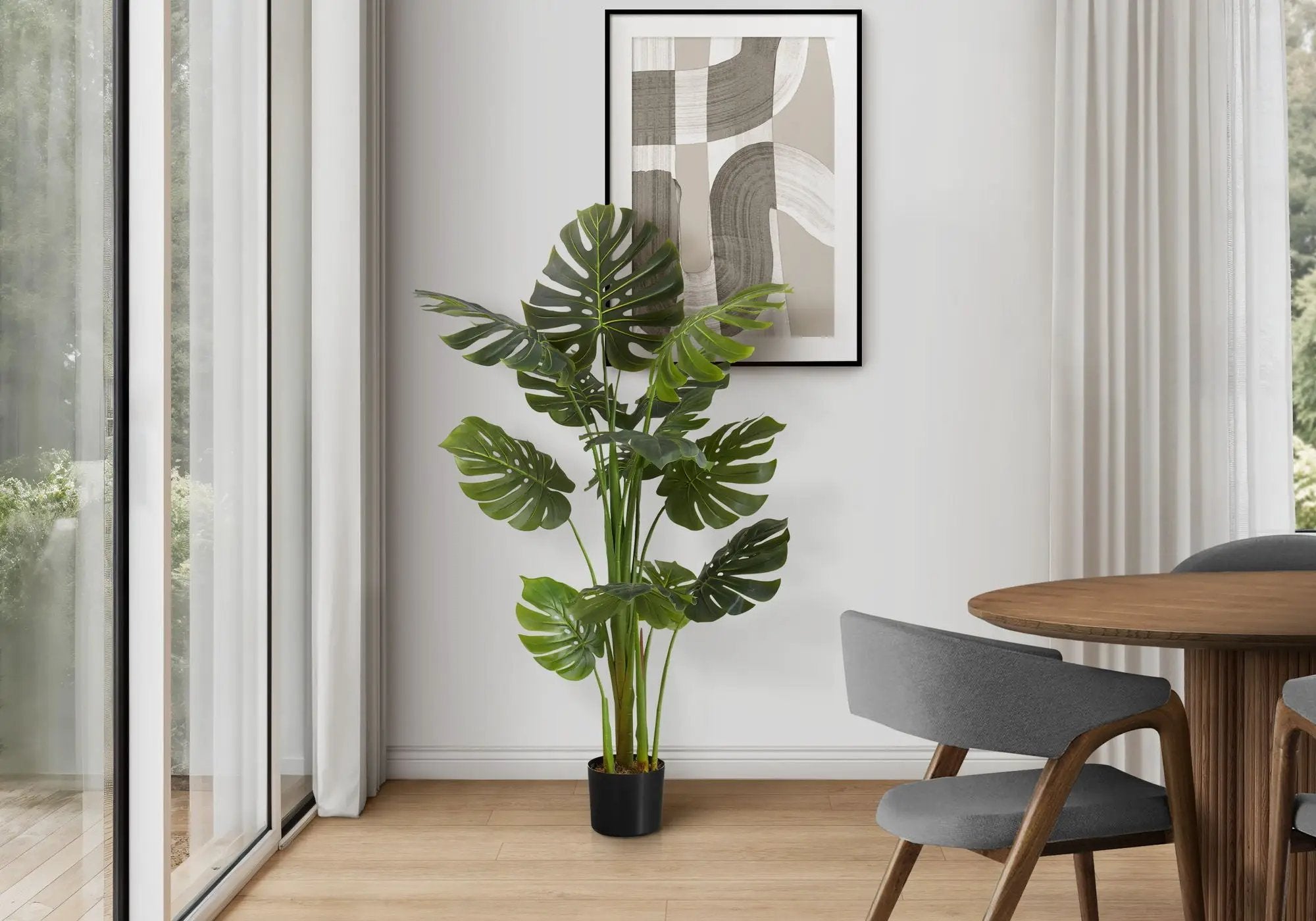 55" Tall, Artificial Plant, Monstera Tree, Indoor, Faux, Fake, Floor, Greenery, Potted, Real Touch, Decorative - Green / Black by Unique Piece Furniture