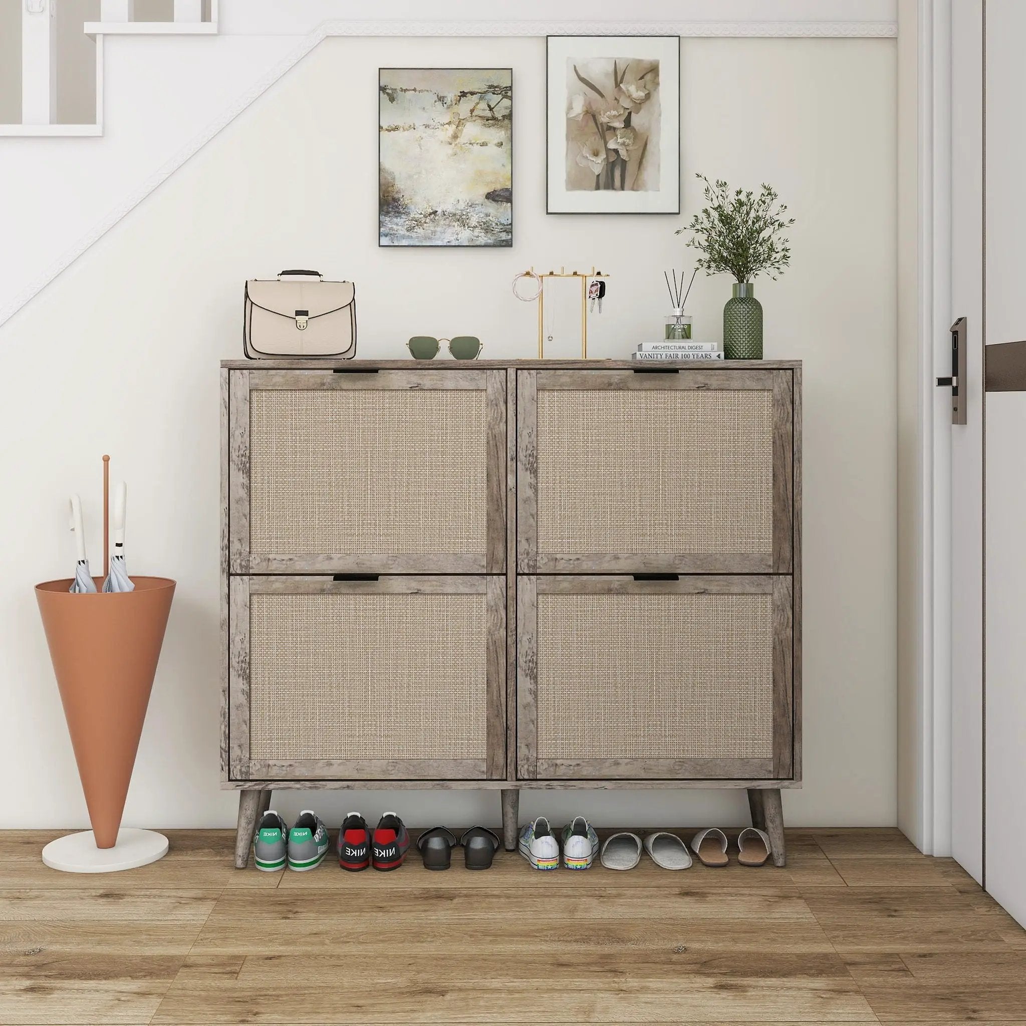 4 Door Shoe Rack, Freestanding Modern Shoe Storage Cabinet by HouseOfZazla