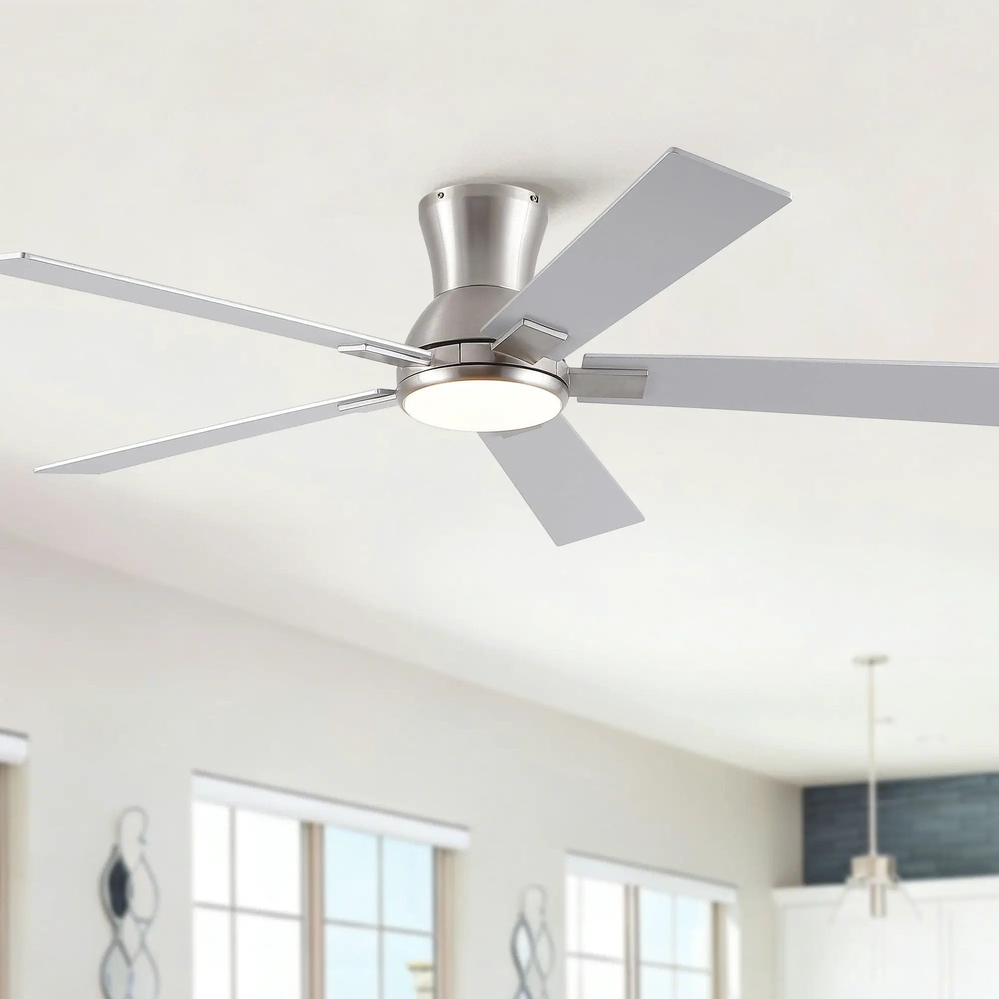 Low Profile Flush Mount Intergrated LED Ceiling Fan With Light And Reversible Quiet Motor by HouseOfZazla