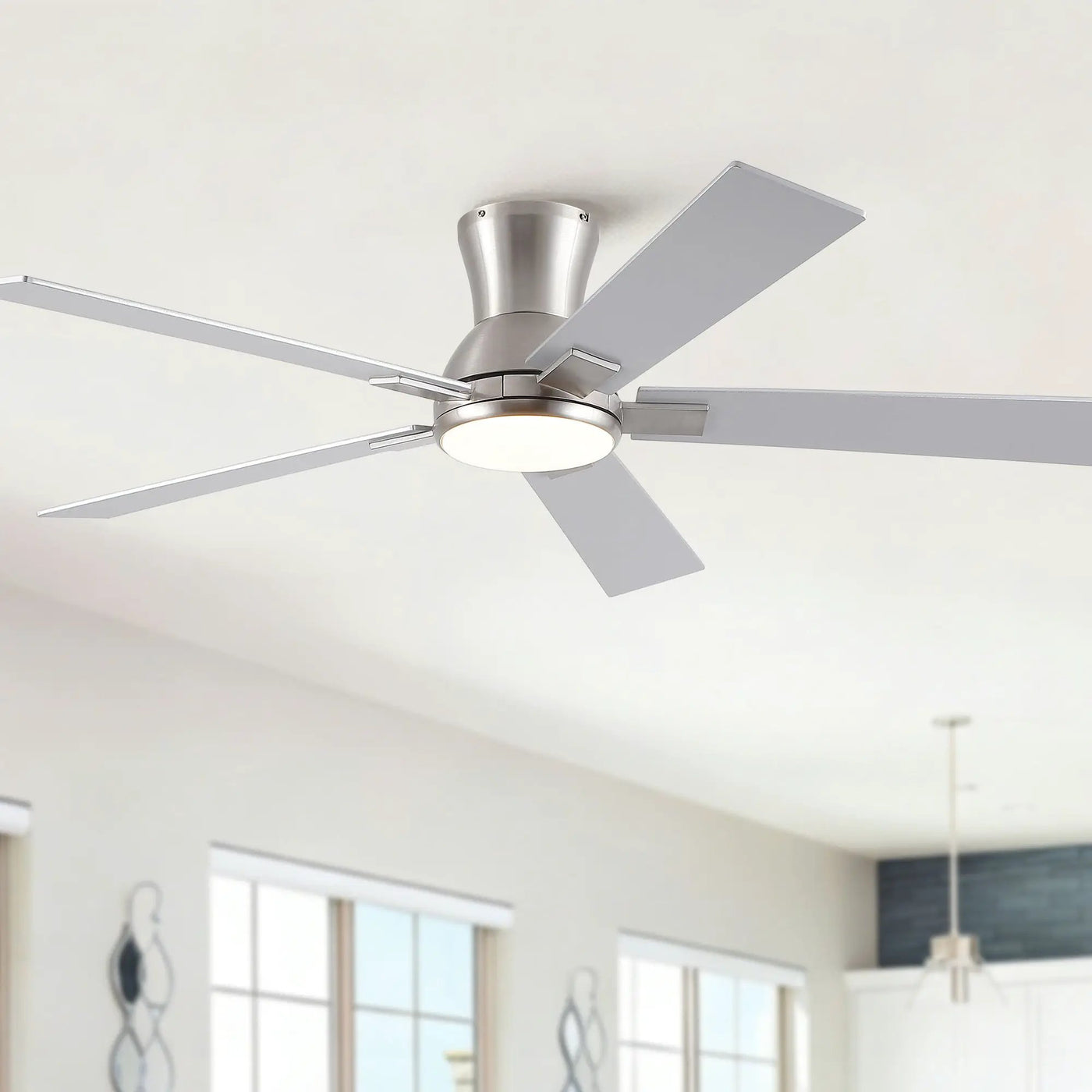 Low Profile Flush Mount Intergrated LED Ceiling Fan With Light And Reversible Quiet Motor by Unique Piece Furniture