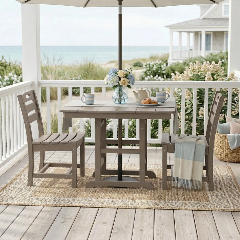 Antique Wood HDPE Outdoor Patio Dining Set, 37.8 in. Square Table with 2 Chairs by HouseOfZazla