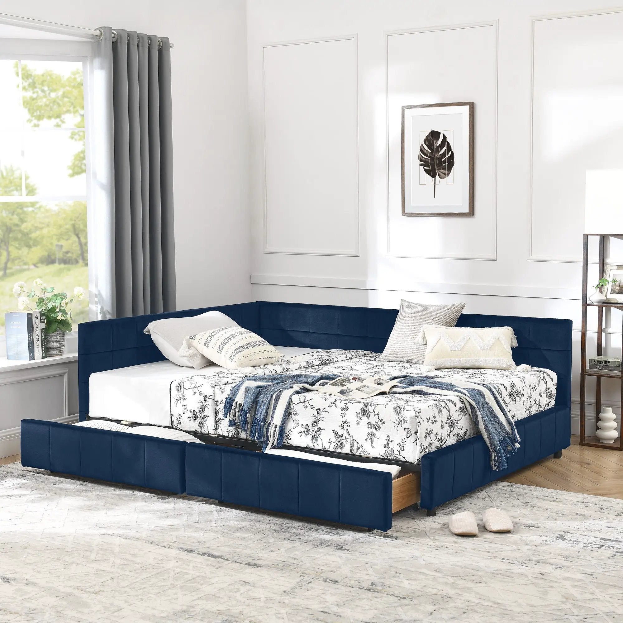 Mid-Century Storage Upholstered Tufted Bed Frame With Backrest And Armrests by Unique Piece Furniture