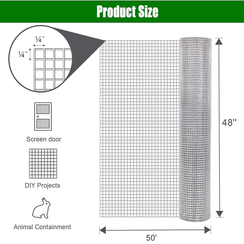 Galvanized Hardware Cloth, Wire Fence Roll For Gardening And Animal Protection - Silver by HouseOfZazla