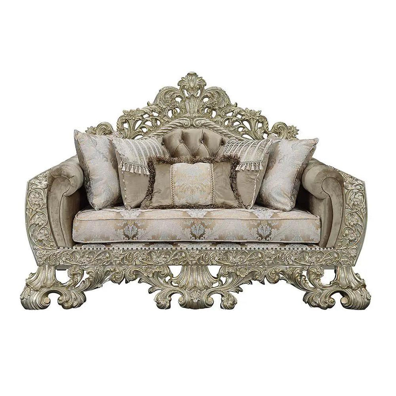Sorina - Loveseat With 5 Pillows - Velvet, Fabric & Antique Gold by Unique Piece Furniture