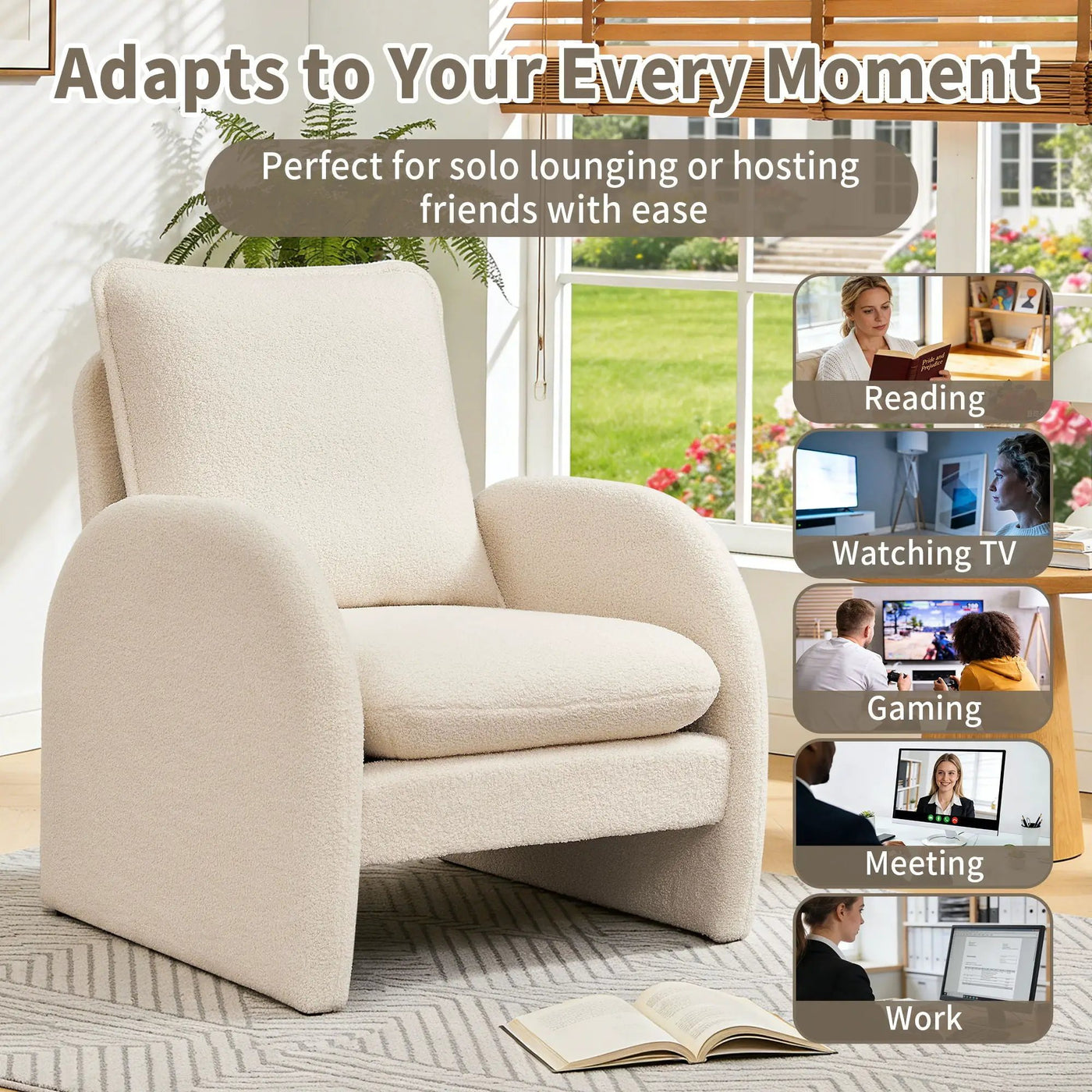 Modern Sherpa Upholstered Accent Chair, Comfortable Living Room Armchair, Lounge Chair For Bedroom, And Office by HouseOfZazla