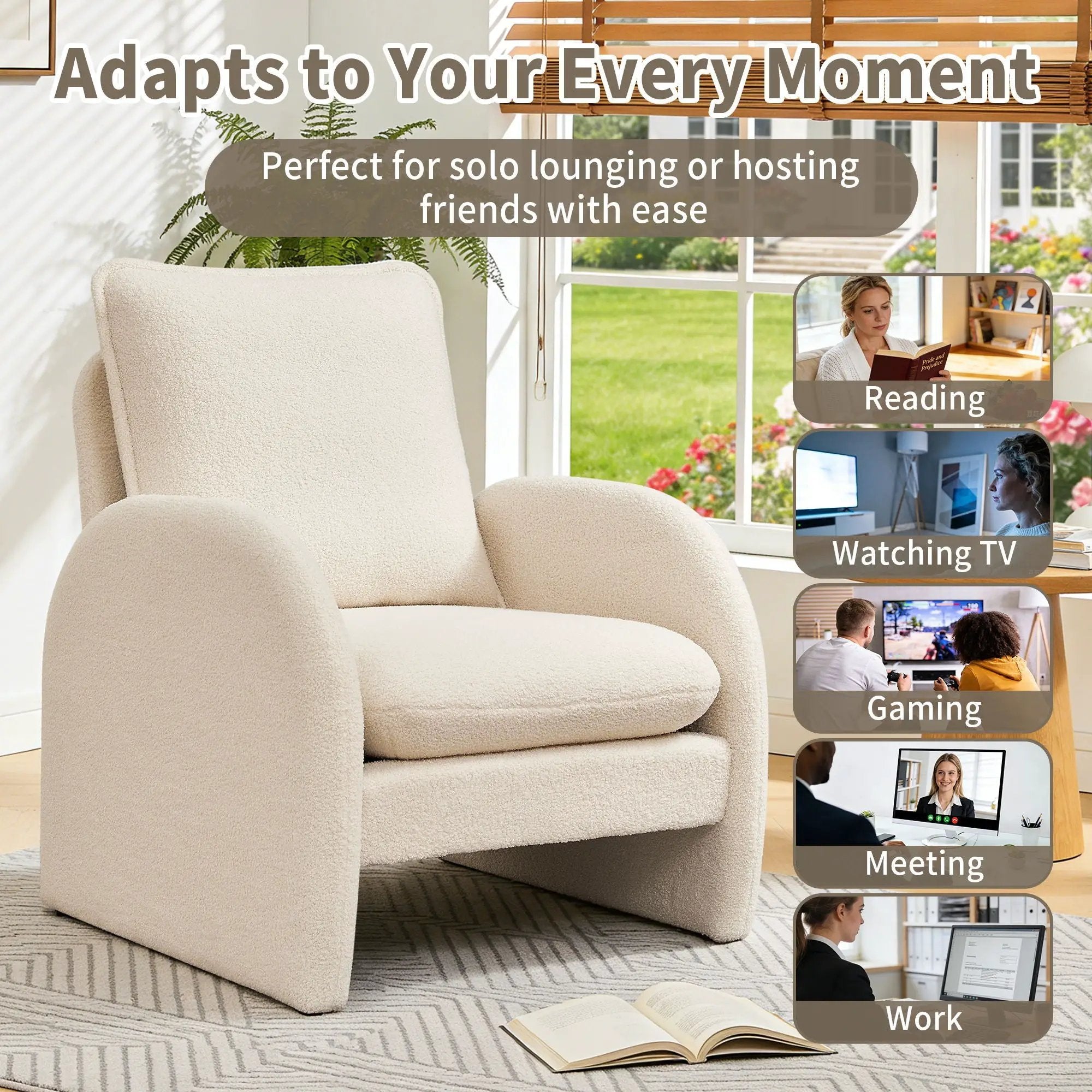 Modern Sherpa Upholstered Accent Chair, Comfortable Living Room Armchair, Lounge Chair For Bedroom, And Office by HouseOfZazla