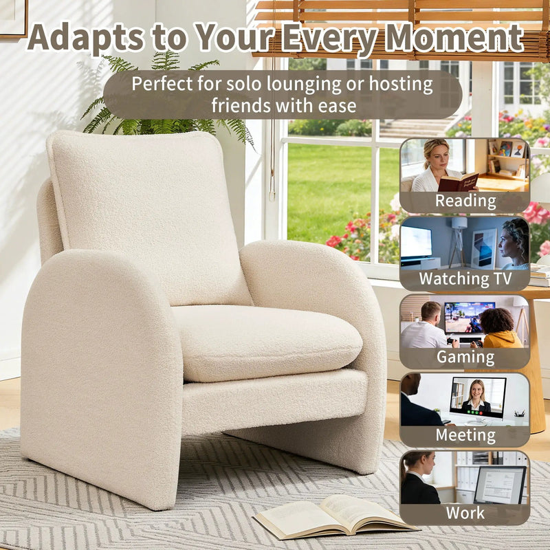 Modern Sherpa Upholstered Accent Chair, Comfortable Living Room Armchair, Lounge Chair For Bedroom, And Office by HouseOfZazla