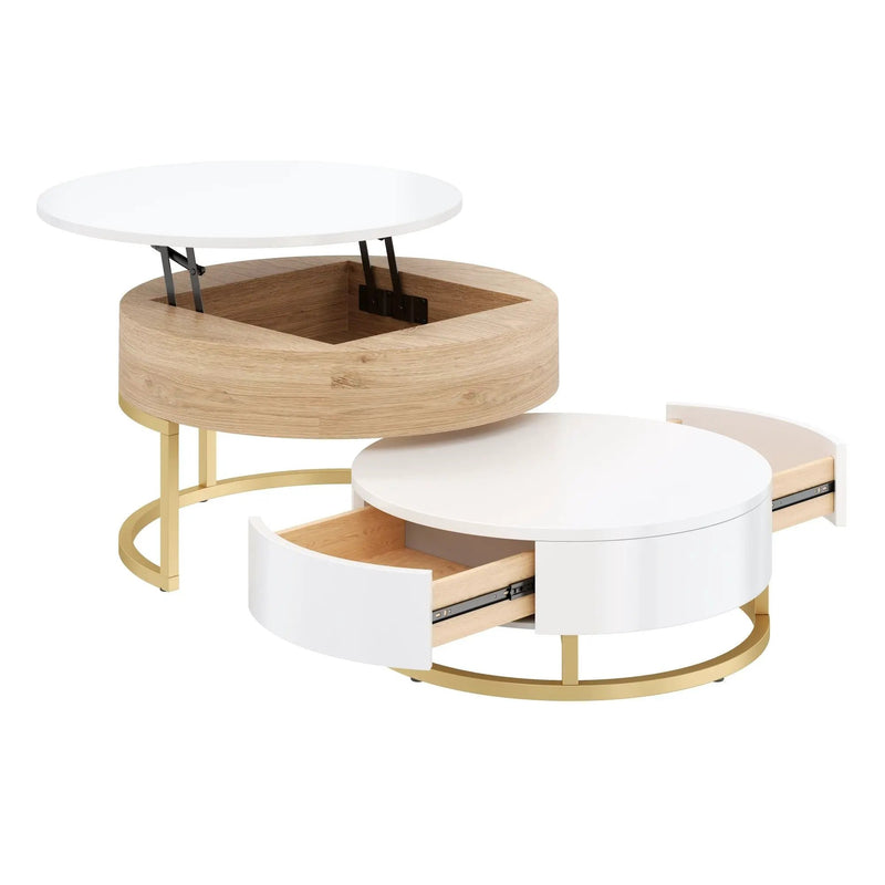 Modern Round Lift-Top Nesting Coffee Tables With 2 Drawers by Unique Piece Furniture