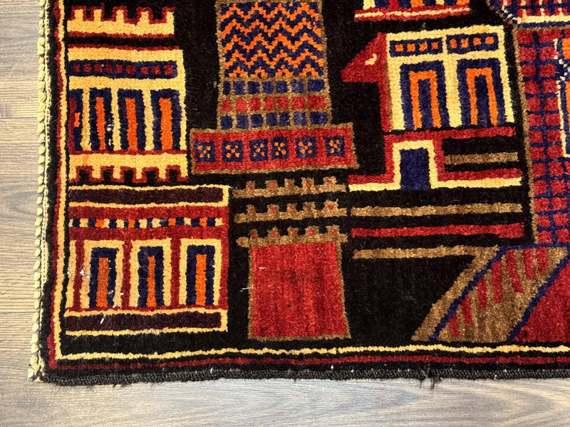 Balouch Rug 3x5, City Pictorial, Afghan Rug by Jewel Rugs
