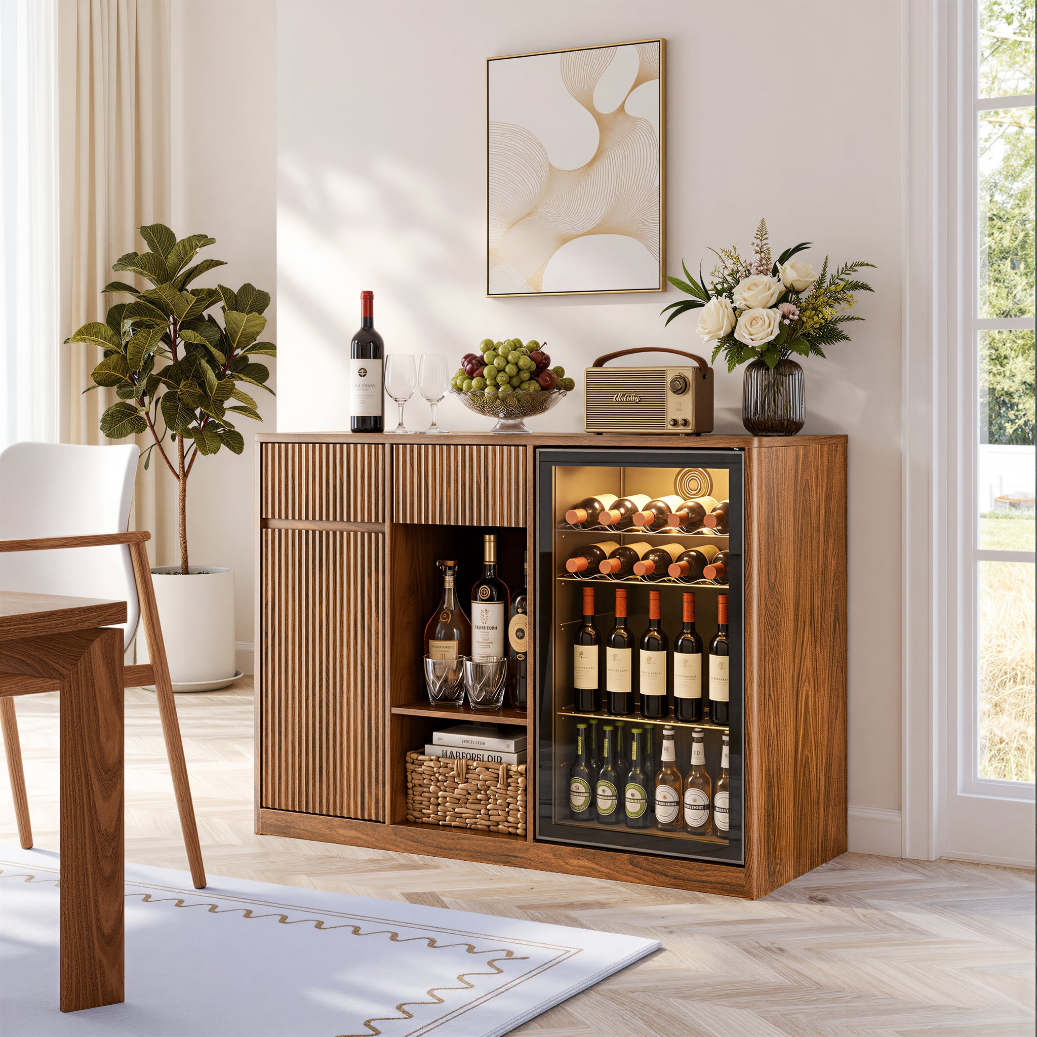 51" Fluted Bar Cabinet with Fridge Space and Wine Glass Rack by HouseOfZazla
