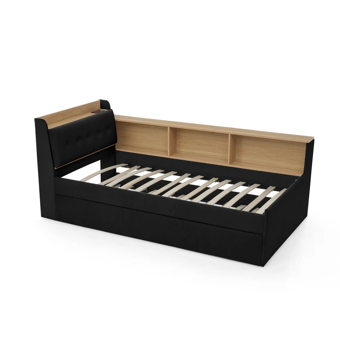 Upholstered Daybed With Storage Headboard, Wireless Charging, LED Lights by HouseOfZazla
