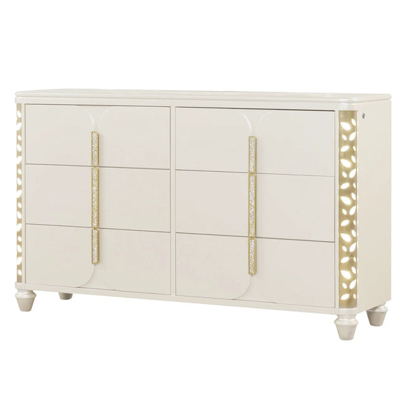 Cinderella - Dresser With LED Accents And 6 Storage Drawers (Mirror Not Included) - Beige